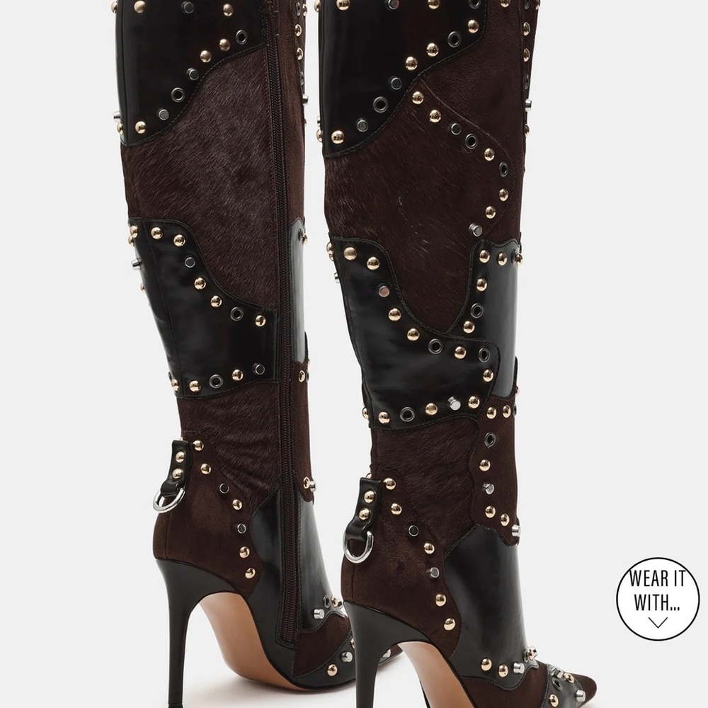 Steve Madden Black and Brown Studded Heeled Boots